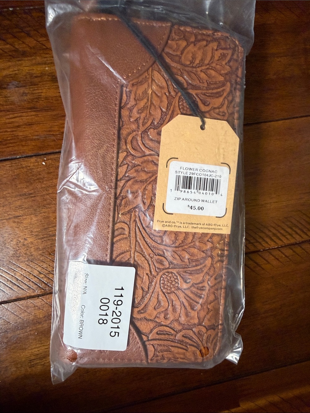 Frye and Co. Floral Zip-Around Wallet in Cognac Brown